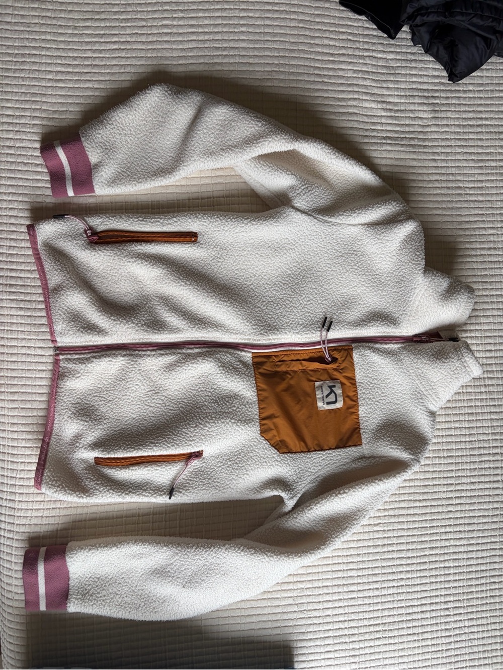 Kari Traa White Sherpa Fleece Jacket with Pink Trim and Rust Pocket
